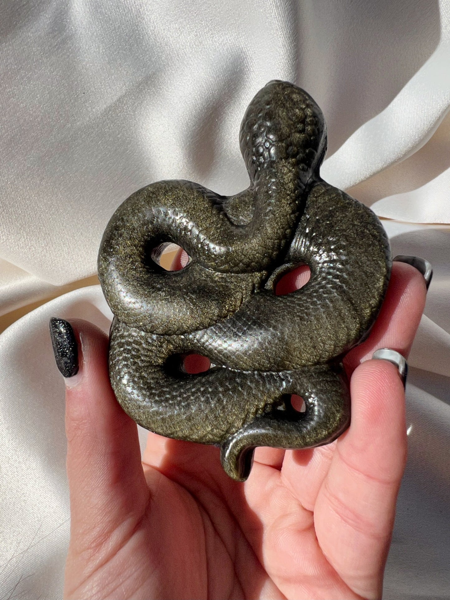 Gold Sheen Obsidian Snake Carving