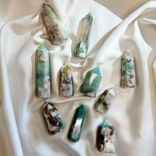 Green Flower Agate Tower 1-10